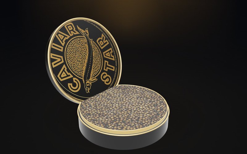 The Caviar Star tin rendered in 3D, lid open
