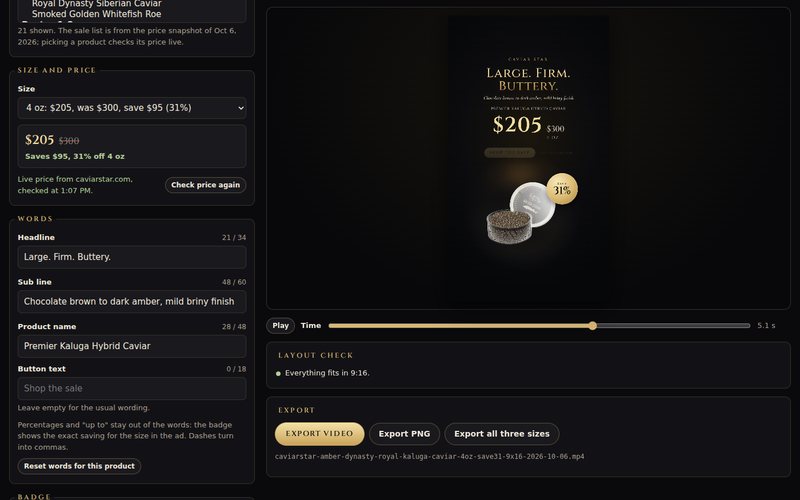 The Ad Studio controls beside a live preview